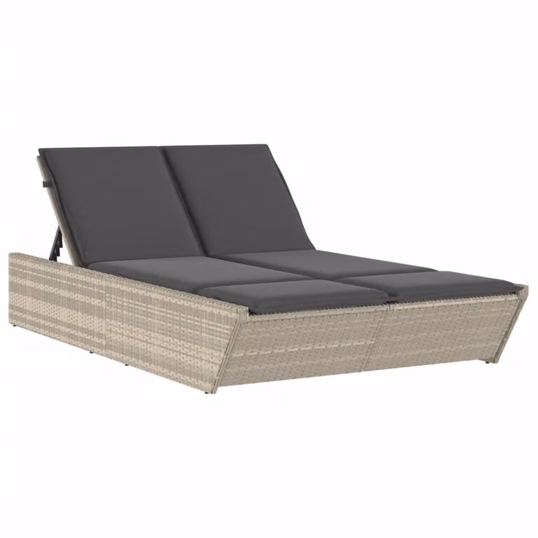 vidaXL Dubbele ligbed met kussen, lichtgrijs, polyrotan
