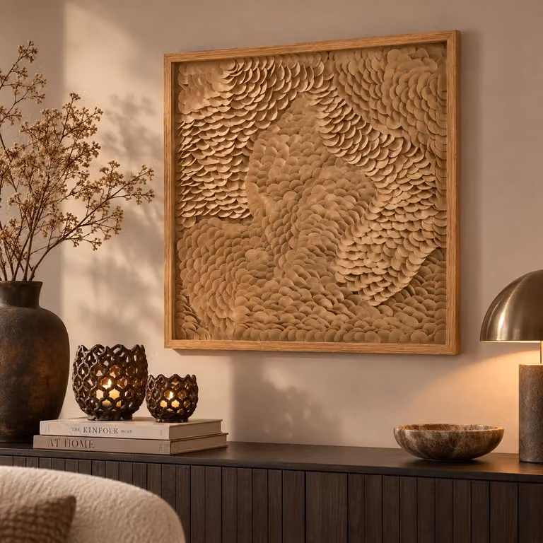 Light en Living Wandornament XELHU Abstract Zand en Naturel B: 80 cm, D: 4 cm, H: 80 cm