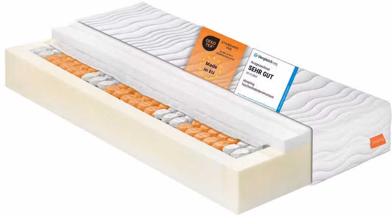 Sleepling Innovation 320 Pocketvering Matras, Wit, B/D/H: 100 x 200 x 25 cm, Hardheid Graad 2, 7-zone