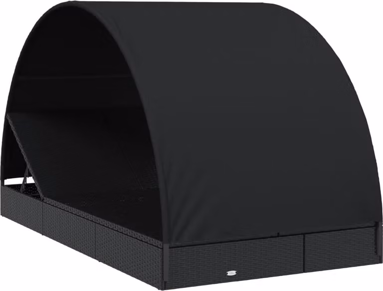 vidaXL Zonnebed voor 2 personen met rond dak, zwart, B/D/H: 211 x 112 x 140 cm