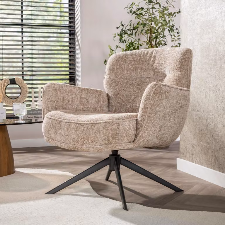 WoonStijl Fauteuil Forza Hoven draaibaar in zand met chenille bekleding