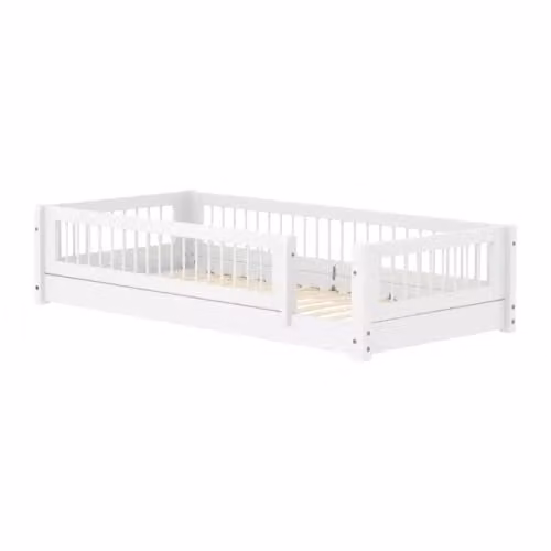 Flexa Montessori-bed laag met barrière voor spijlen, wit, B/D/H: 210 x 101 x 47 cm