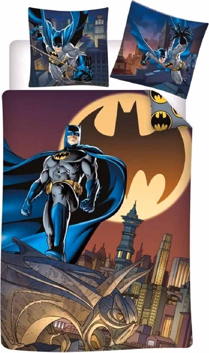 Batman beddengoedset voor kinderen van polykatoen, dekbedovertrek 140 x 200 cm en kussensloop 65 x 65 cm