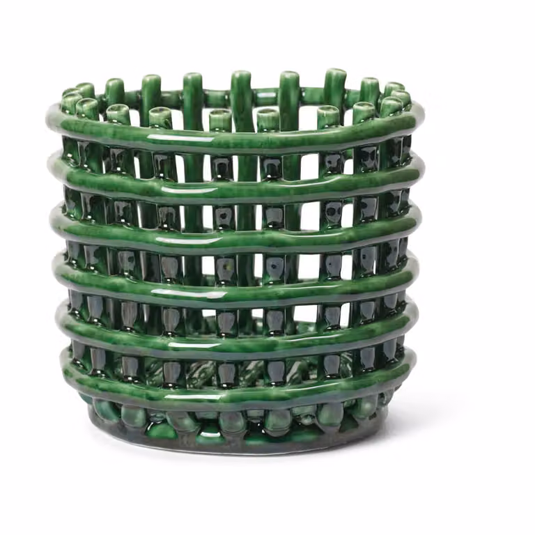 Ferm Living Ceramic gevlochten mand open weave Green Ø16 cm