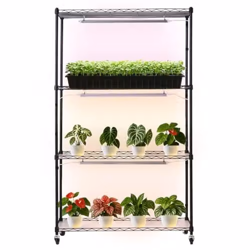 VEVOR Plantenstandaard met groeilicht, 4 niveaus, 90W, met wielen, B/D/H: 90 x 35 x 150 cm