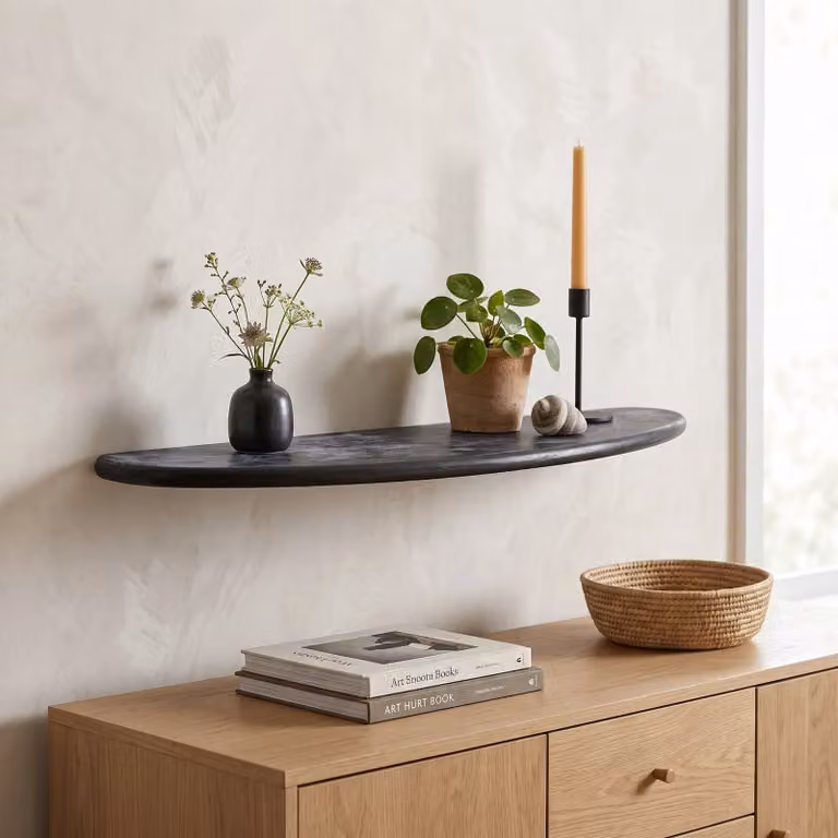 Light en Living Wandplank GINOSA Hout Mat Zwart B: 110 cm, D: 25 cm, H: 1 cm