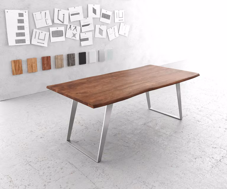 DELIFE Eettafel Edge Live-Edge Acacia Bruin met Zilveren Sled Base, B/D/H: 200 x 100 x 74,5 cm