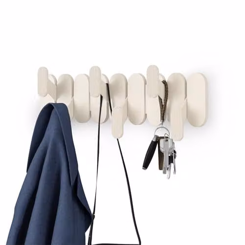 Umbra Tempo Wandkapstok met 6 haken, Zand/Beige, B: 47 cm, D: 16 cm, H: 6,4 cm
