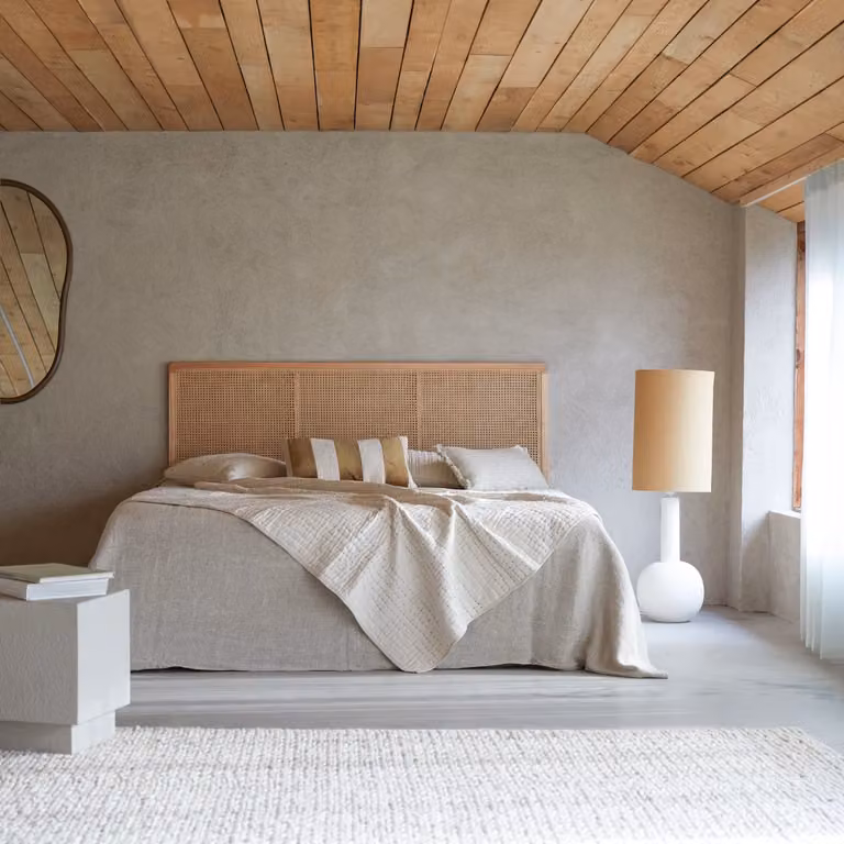 Tikamoon Hoofdbord van gevlochten rotan en hout - Beige - Breedte: 160 cm, Hoogte: 115 cm, Diepte: 3 cm