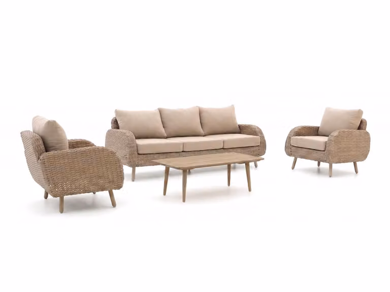 Intenso Furniture Hoek loungeset voor 5 personen met teak hout en beige kussens