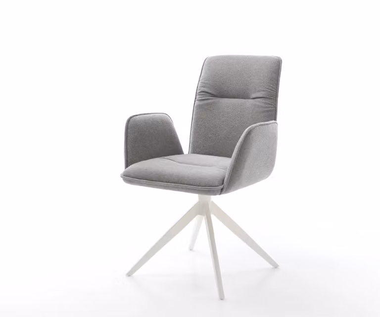 DELIFE Draaistoel modern met armleuningen, grijs textiel, wit kruisframe, 360 graden draaibaar
