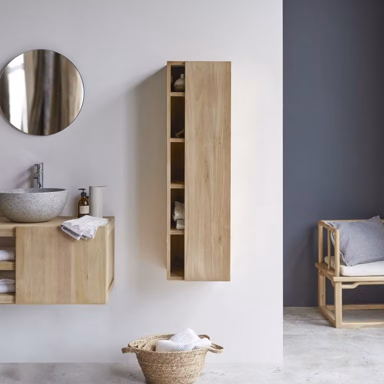Tikamoon Typo Wandkast van massief teakhout - Bruin - B: 120 cm, D: 35 cm, H: 30 cm