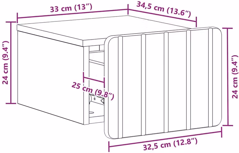 vidaXL Nachttafel Gerookt Eiken - Muurbevestigd - B: 33 cm, D: 34,5 cm, H: 24 cm