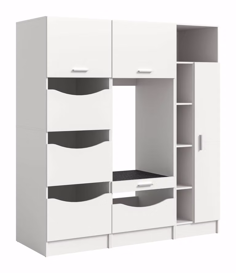Ebuy24 Wasmachinekast wit met 6 deuren, 2 vouwdeuren, 1 lade en 3 planken, B/D/H: 68 x 176 x 195 cm