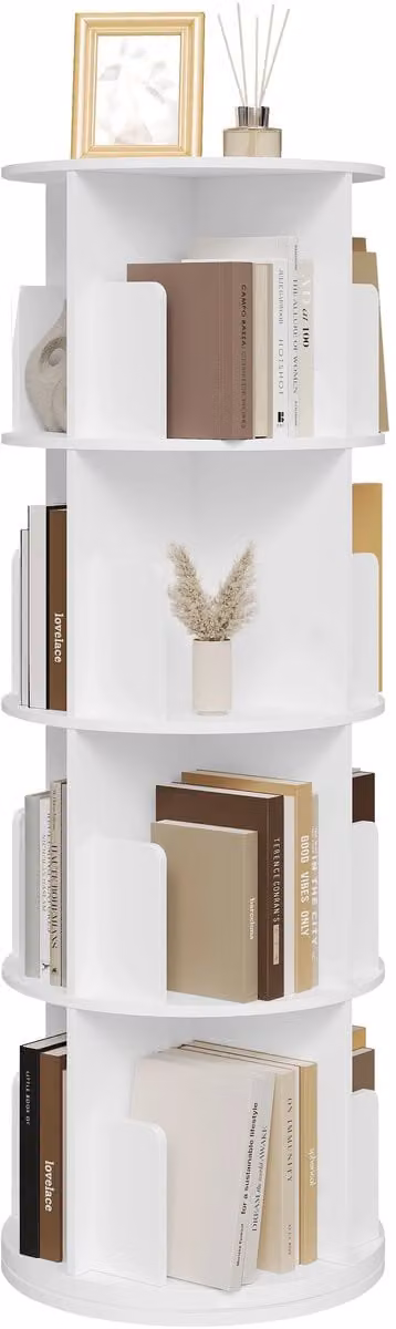 Sellino Boekenkast 360 graden draaibaar met 4 niveaus en 16 vakken, Wit, B/D/H: 44 x 44 x 126 cm