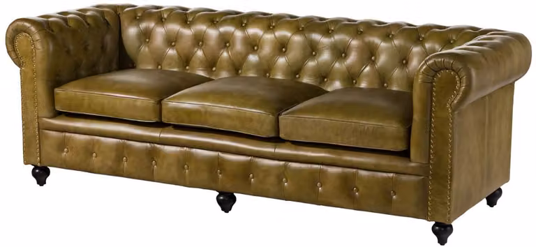 MASSIVMOEBEL24 Chesterfield 3-zitsbank van echt groen buffelleer B/D/H: 216 x 82 x 75 cm