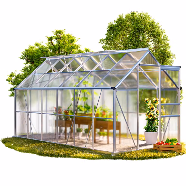 GARDEBRUK Kas van aluminium met fundering en 4 dakramen, 380 x 190 cm, 7,2 m²