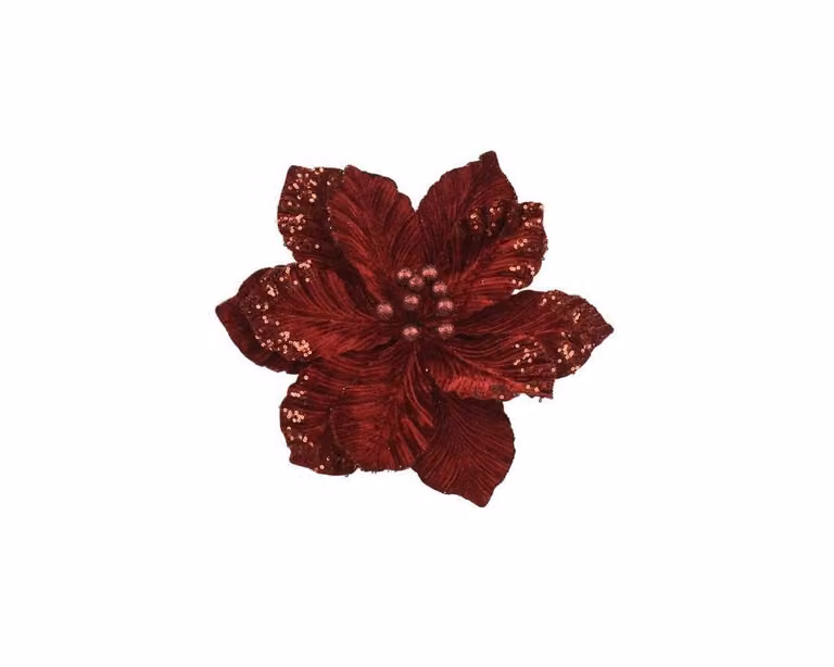 Fluwelen roos met clip in de kleur burgundy, 35 cm