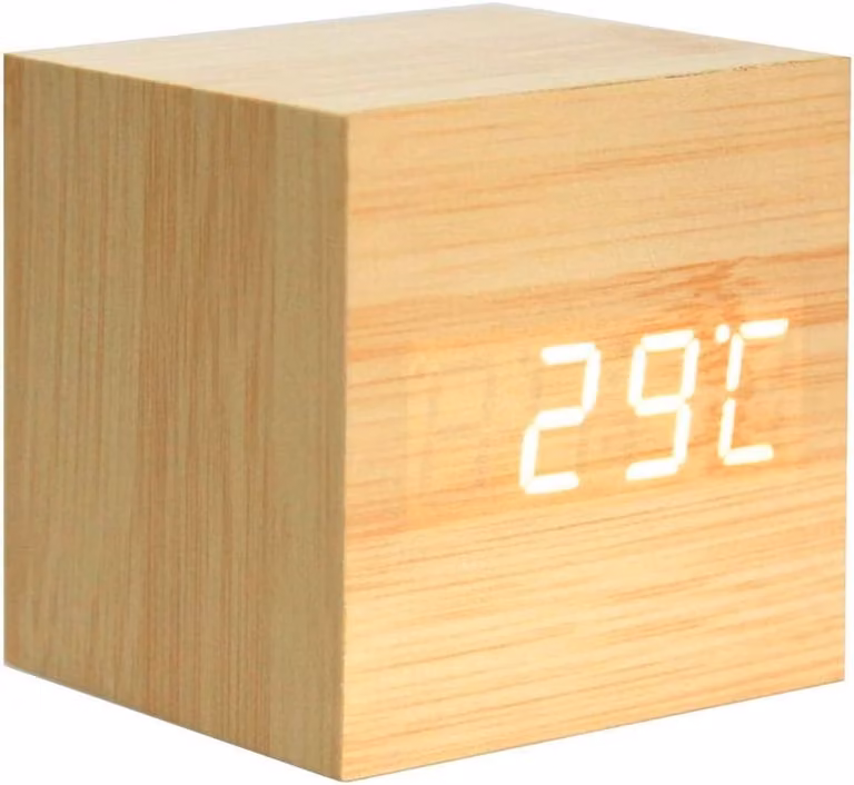 Digitale Cubus Klok met Modern Design en Geluidsbediening - LED Bureau Klok voor Thuis en Kantoor Decoratie, USB en Batterij Aangedreven, Geel en Wit