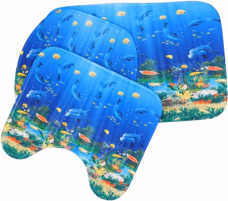 Set van 3 waterdichte badmatten en toiletmat met dierprint voor de badkamer