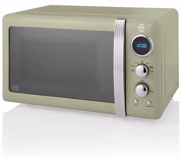 Swan SM22030GNEU Retro digitale magnetron, 20 liter, 5 vermogensniveaus, ontdooifunctie, timer, groen