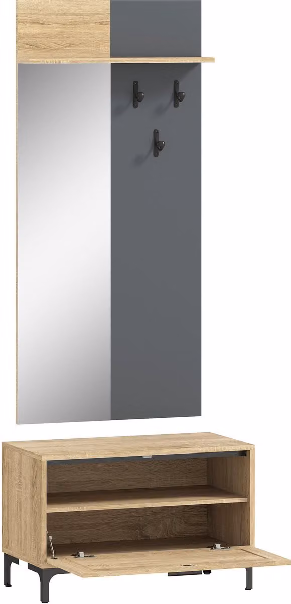 HOMCOM halgarderobe-set met schoenenkast voor volwassenen, Breedte: 60 cm, Diepte: 13,5 cm, Hoogte: 127,5 cm
