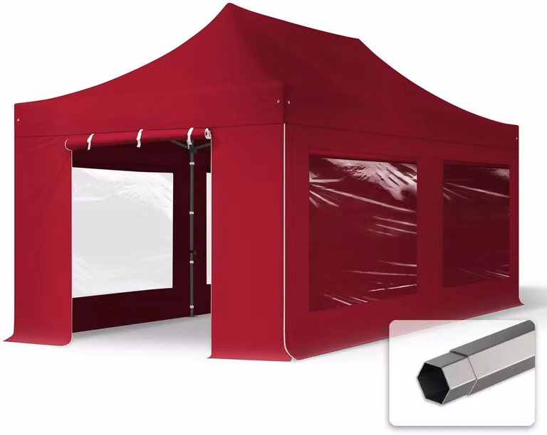 Easy Up Partytent Vouwpaviljoen Premium met Panorama Zijwanden, Rood, 3 x 6 m