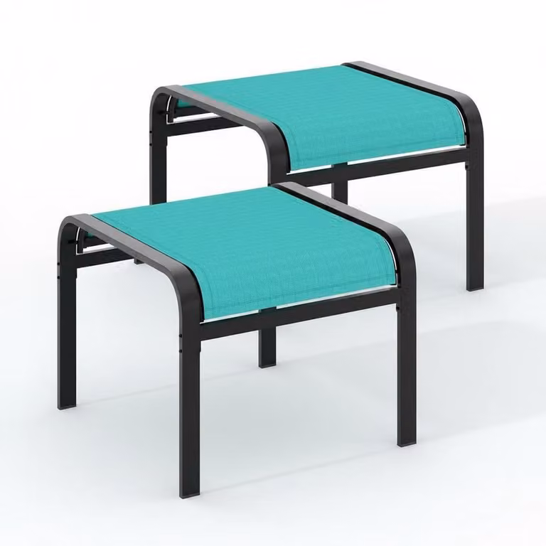 Triumpunpre Voetenbankje voor Buiten - Waterafstotende Textiel Voetensteun met IJzeren Frame - Turquoise Blauwgroen