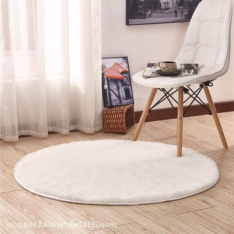 Rond Vloerkleed met Lange Pool - Effen Kleur - 200 cm Rond
