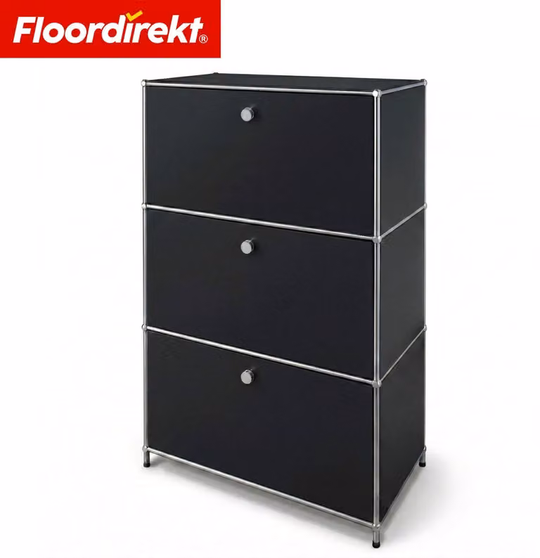 FLOORDIREKT Concept Epure MK-129 Metalen Sideboard met 3 afsluitbare vakken - Zwart - B/D/H: 75 x 40 x 120 cm
