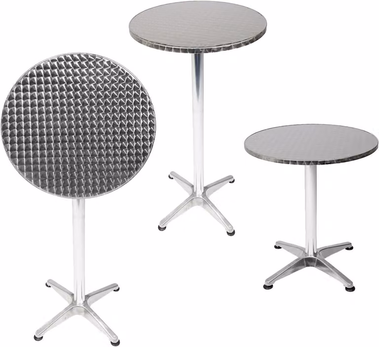 Verstelbare aluminium bistrotafel voor tuin en balkon, ronde tafel, zilver, Ø 60 cm