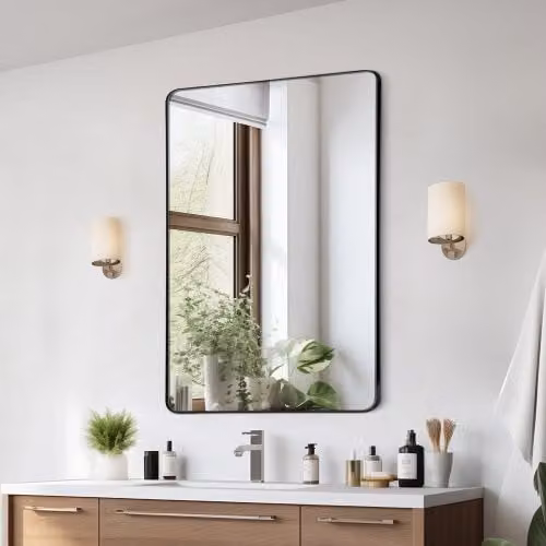 Vevor Wandspiegel voor badkamer en slaapkamer, rechthoekig, zwart en zilver, B: 101,6 cm, H: 101,6 cm, D: 2,54 cm