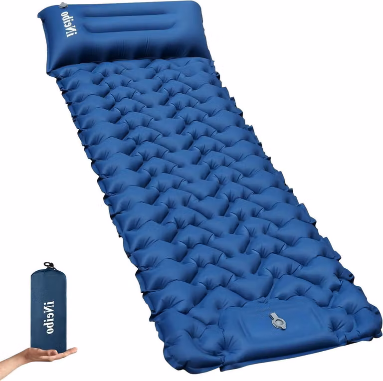 Opblaasbare slaapmat met ingebouwde voetpomp - Compact en waterdicht vouwmatras voor kamperen en backpacken