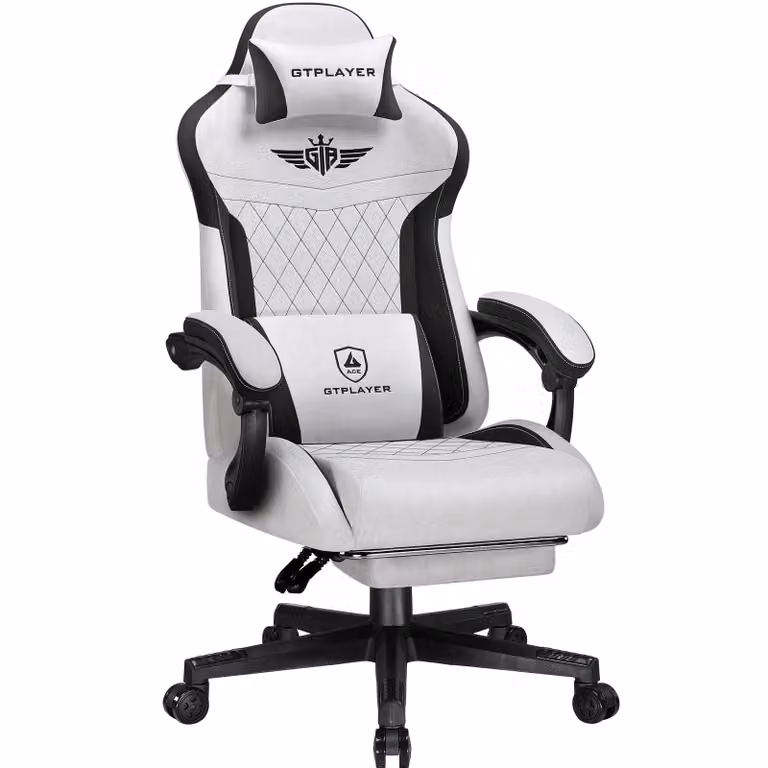 GTPLAYER Ergonomische Gaming Stoel met Stoffen Bekleding en Lendensteun, Grijs