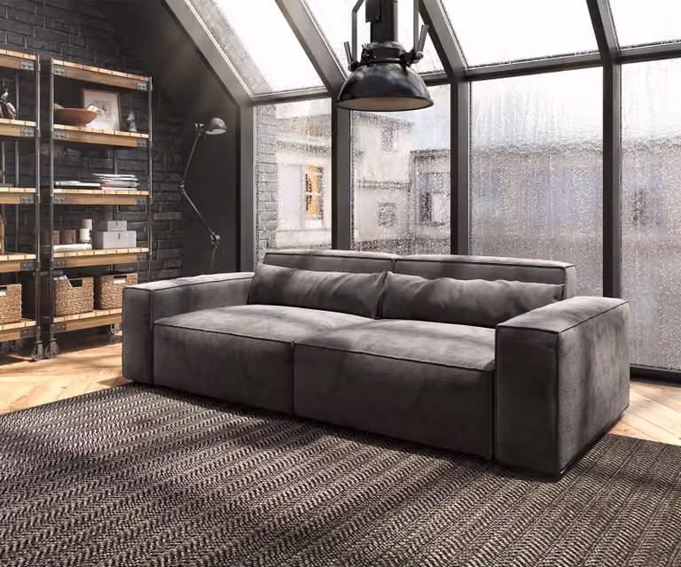 DELIFE Sirpio Grote bank met microvezel en losse rugkussens, Bruin, B: 233 cm, D: 95 cm