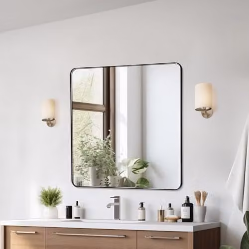 VEVOR Wandspiegel met Z-vormige houder, zwart, B/D/H: 91,5 x 91,5 x 2,5 cm