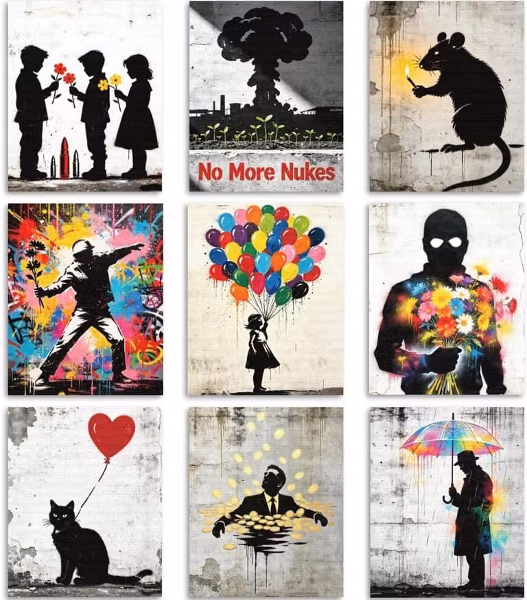 9-delige set moderne graffiti wandkunst van canvas met grafische prints voor esthetische decoratie van uw woonkamer of slaapkamer