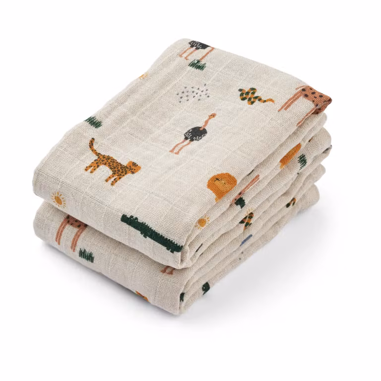 Liewood Lewis mousseline doek 2-pack Safari sandy mix 65 x 65 cm