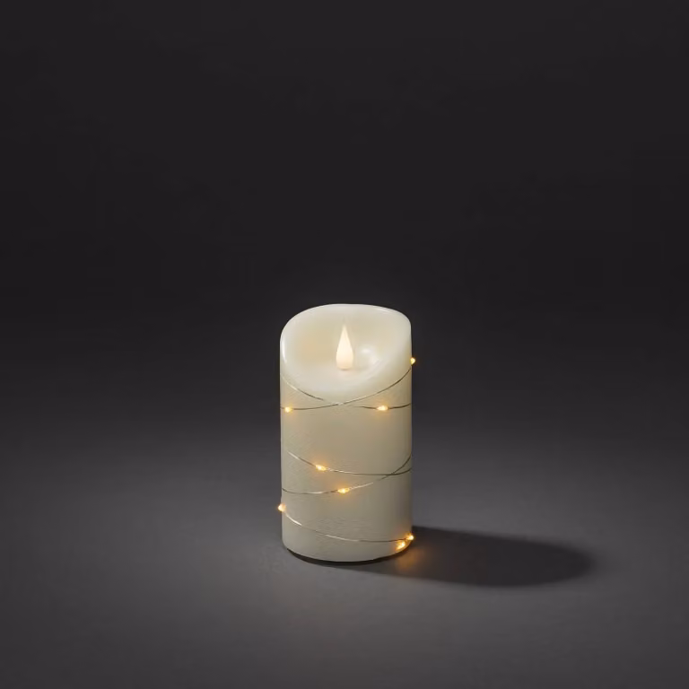Konstsmide Christmas LED waskaars wit zilver rond met timer, Hoogte: 13 cm