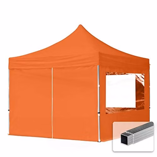TOOLPORT Vouwpaviljoen Partytent met 4 zijpanelen en 32mm ALU frame, Oranje, 3 x 3 m