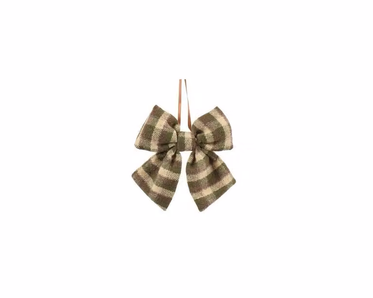 Groene geruite polyester strik voor kerstdecoratie, 14 cm