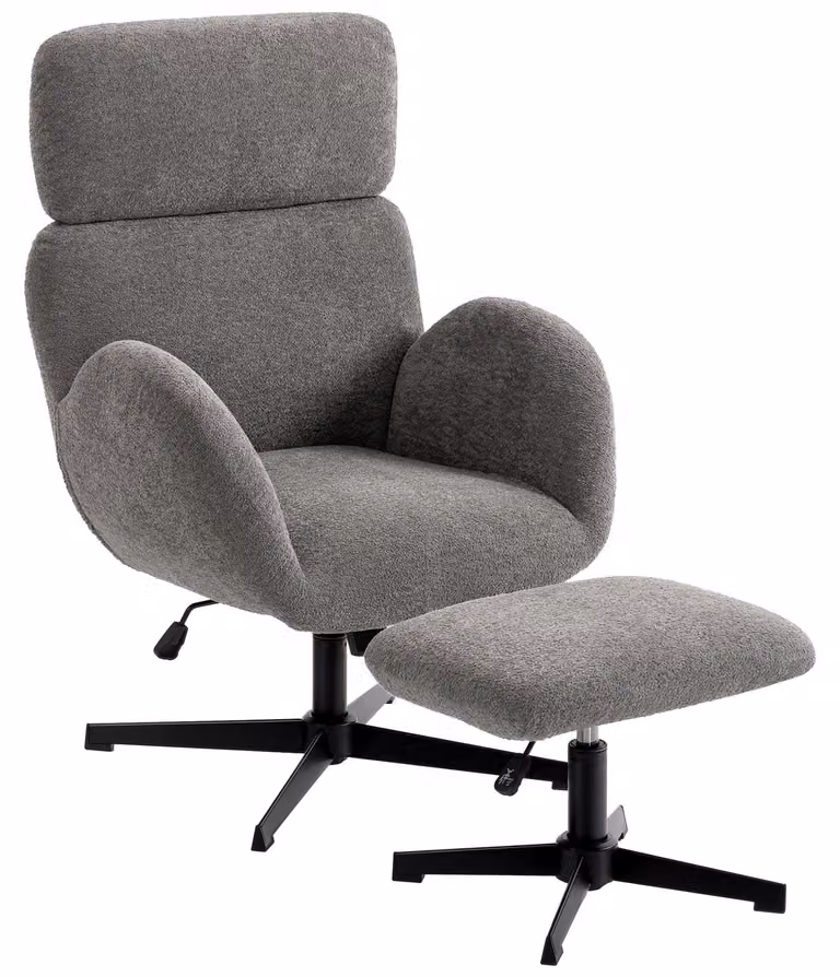 HOMCOM Loungefauteuil met voetenbankje, draaibaar en in hoogte verstelbaar, fluweleffect