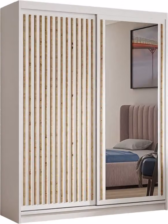 Kledingkast Dora met lamellen en spiegel, wit, Breedte: 120 cm