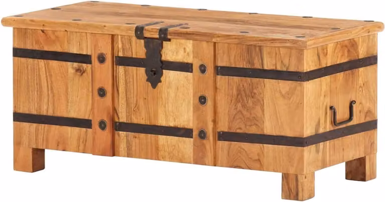 Rustieke houten opbergkist van massief acaciahout, B/D/H: 90 x 40 x 40 cm