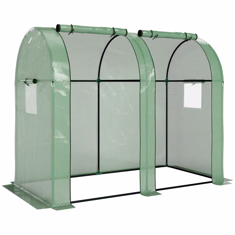 Outsunny Mini Kas met 2 Plantbereiken en 4 Rolluikdeuren, Transparant UV-bestendig, Groen, B/D/H: 185 x 94 x 150 cm
