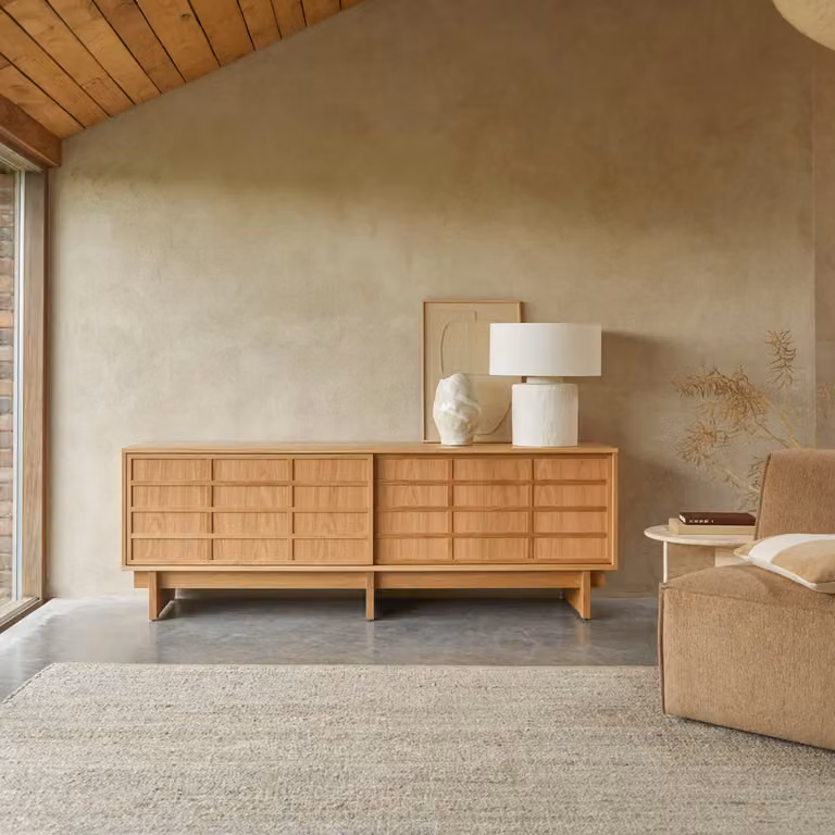 Tikamoon Miu tv-meubel van eikenhout - Beige/Bruin - B: 200 cm, D: 48 cm, H: 70 cm