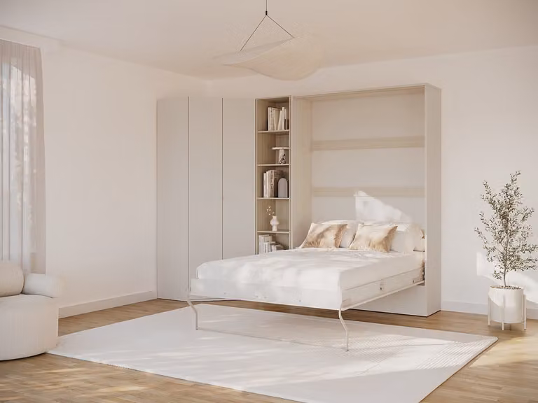 NILODIA Hoekkledingkast met 2 deuren voor opklapbed, Beige, Lengte: 100 cm