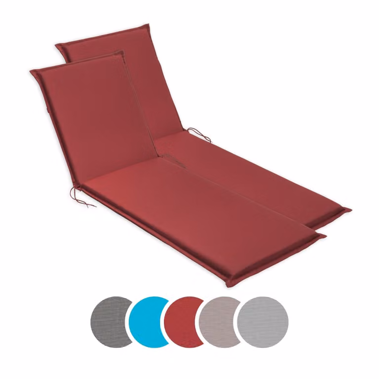 Sleepling Set van 2 rode ligkussens voor tuinstoel, B/D: 190 x 58 cm, dikte: 6 cm