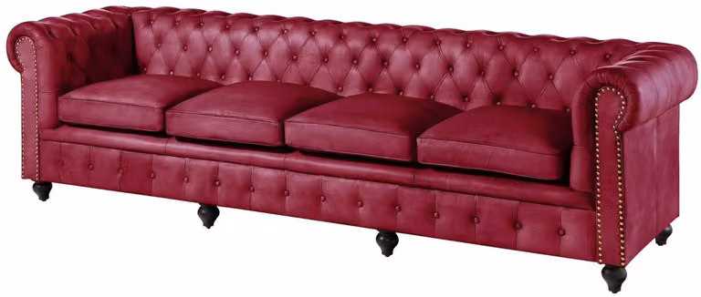 Chesterfield 4-zitsbank in rood echt leer B/D/H: 274 x 82 x 75 cm