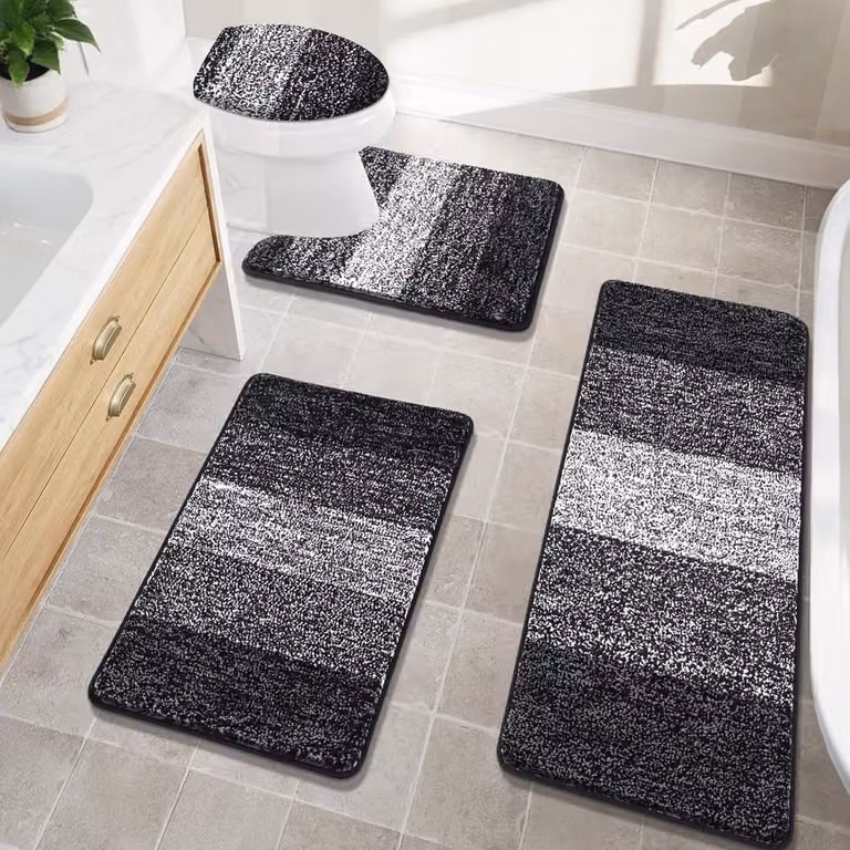 4-delige antislip badkleedset voor de badkamer met zachte shaggy badmat en U-vormige toiletmat